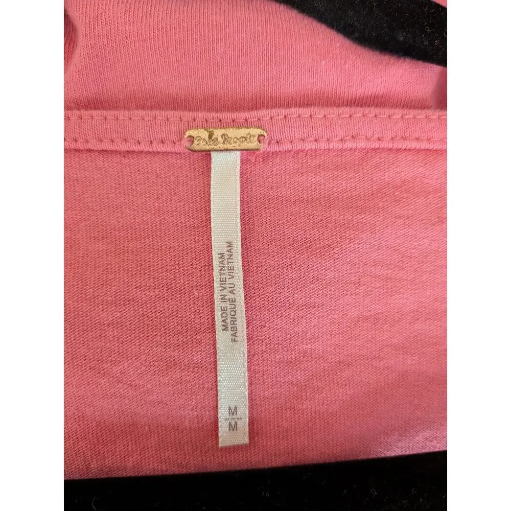 Free People Kitty Tee in Velvet Rose Size Medium Preppy Tie Front Puff Sleeve